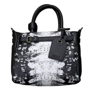 Reed Bag SATCHEL HANDBAG Black White Snakeskin Mini Boxer Tote WOMEN'S WOMAN'S